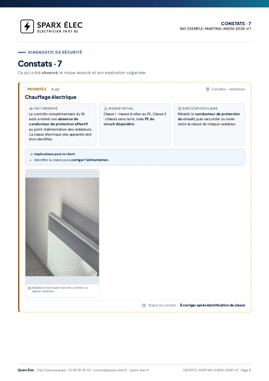 Rapport de diagnostic électrique, page 9 sur 14 : Chauffage électrique et radiateurs