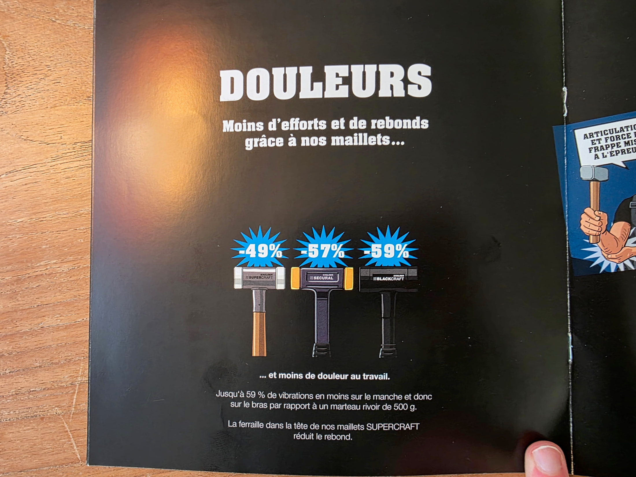 Halder catalog page comparing SUPERCRAFT, SECURAL and BLACKCRAFT for vibration and pain