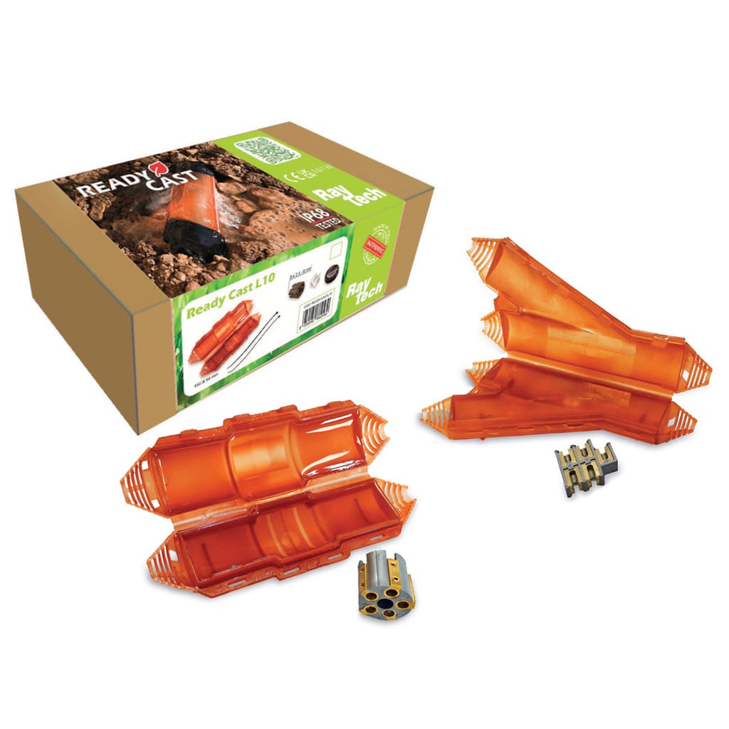 Scatola di derivazione preriempita Ready Cast L10 di Raytech, gusci arancioni e morsettiera del kit