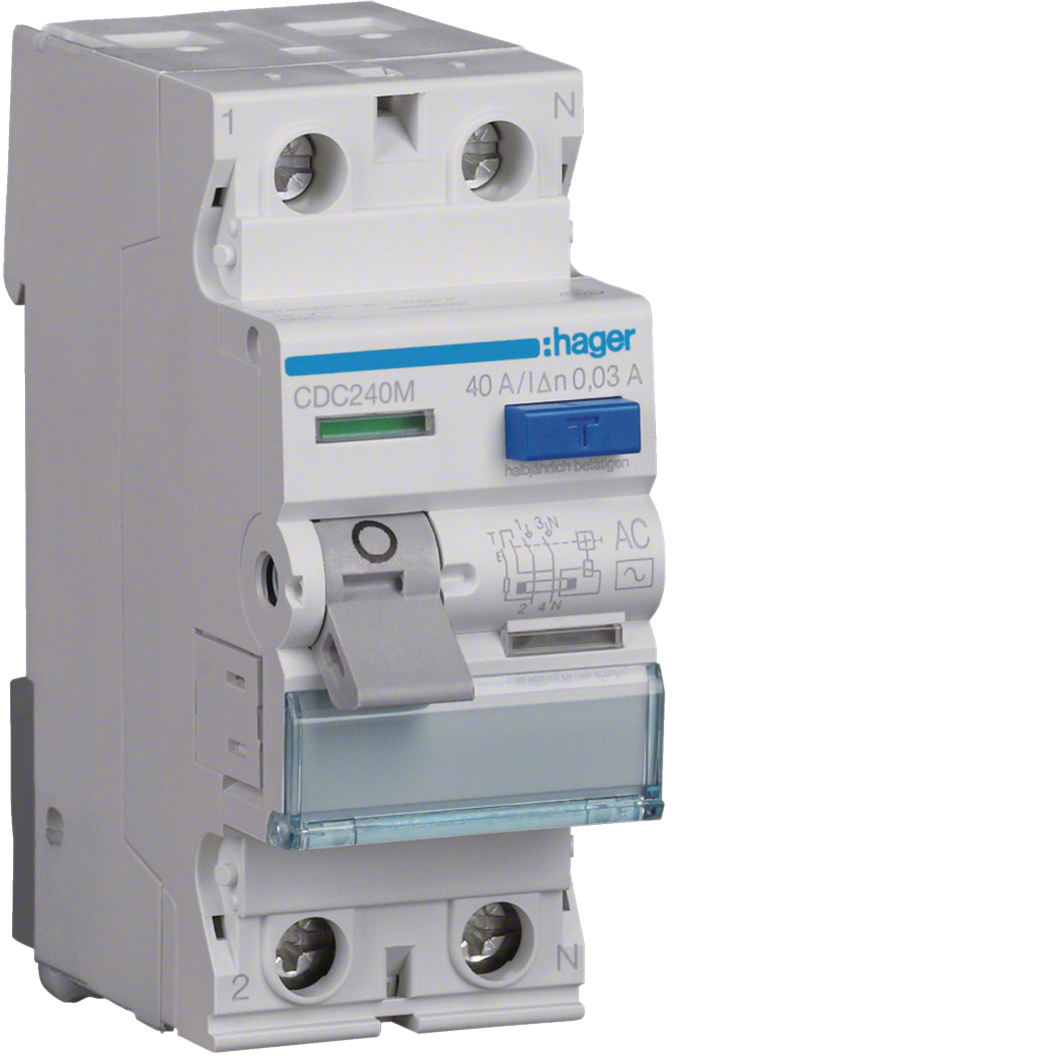 Interruptor diferencial Hager CDC240M tipo AC de 2 polos, 40 A y 30 mA