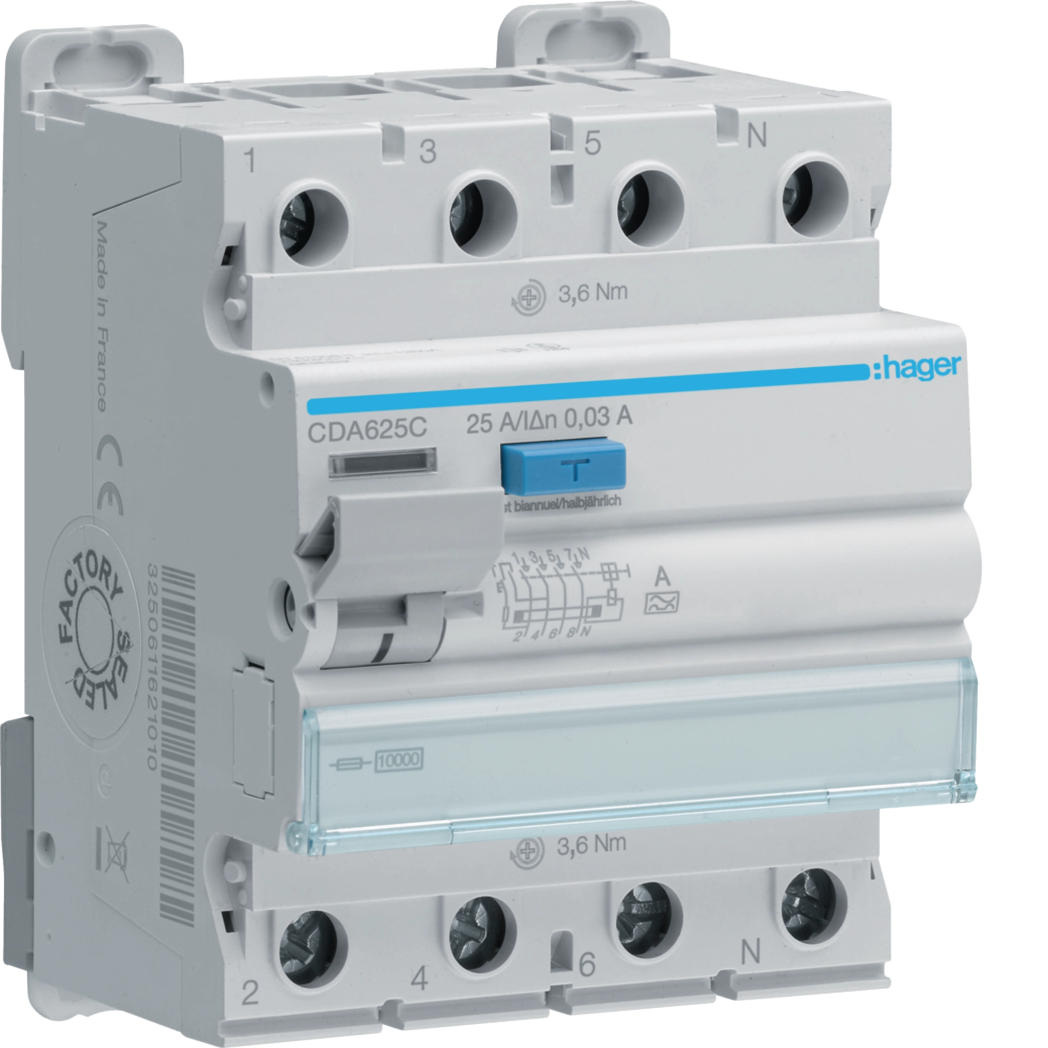 Interrupteur différentiel Hager CDA625C de type A 25 A 30 mA
