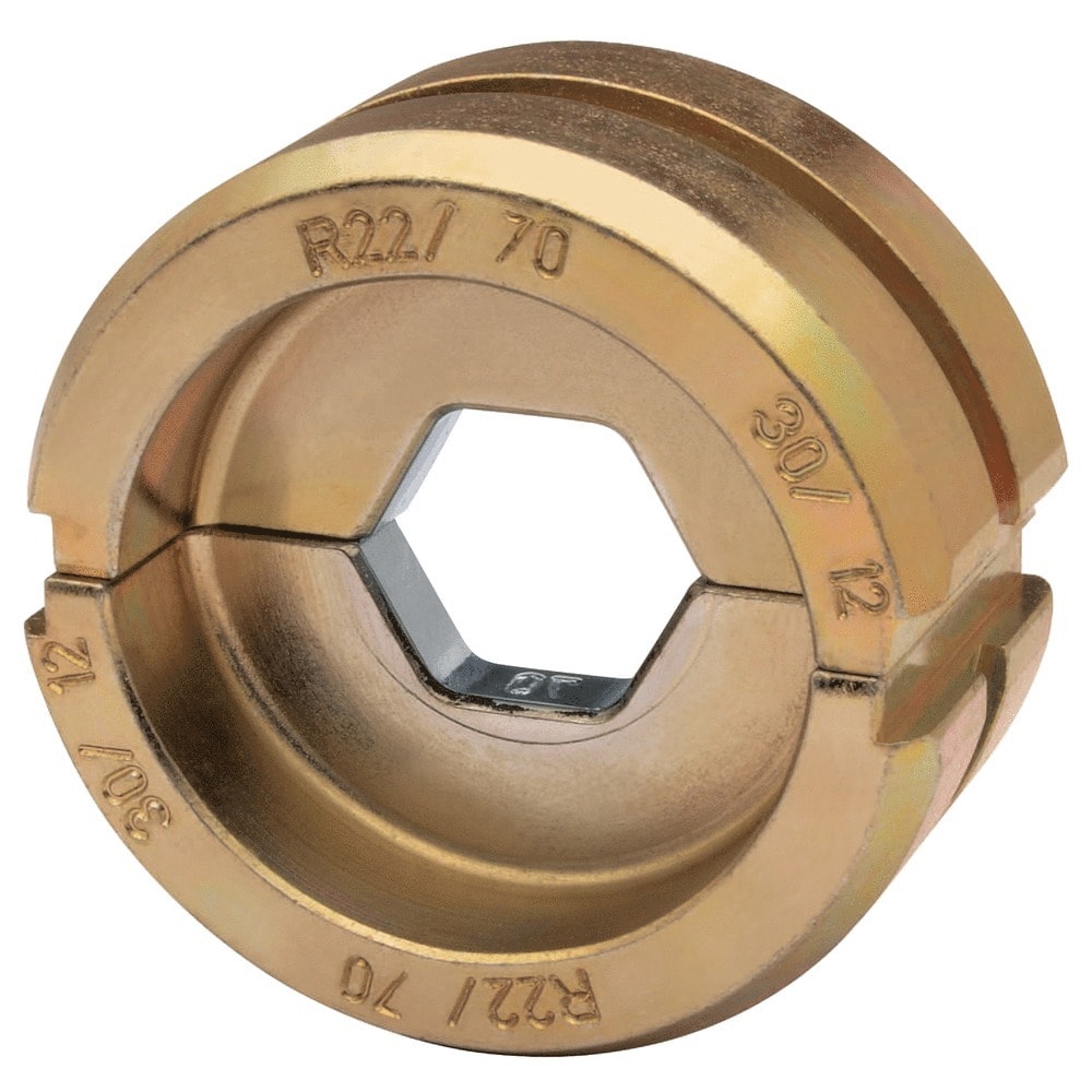 Matriz de crimpado hexagonal Klauke de latón, referencia R22/70 grabada, huella de seis caras