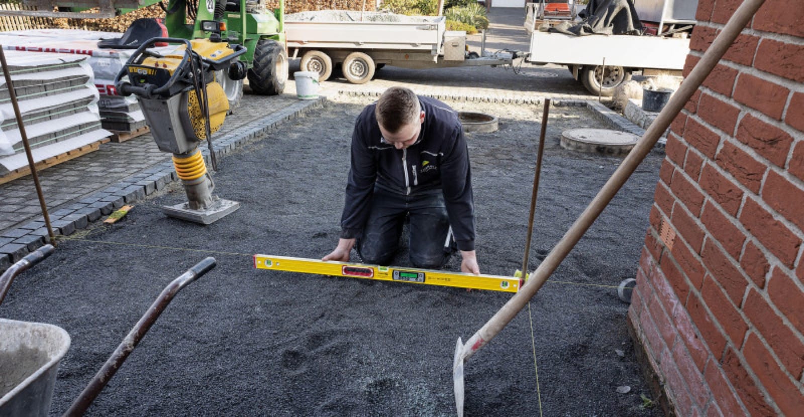 Stabila electronic level used on a jobsite surface
