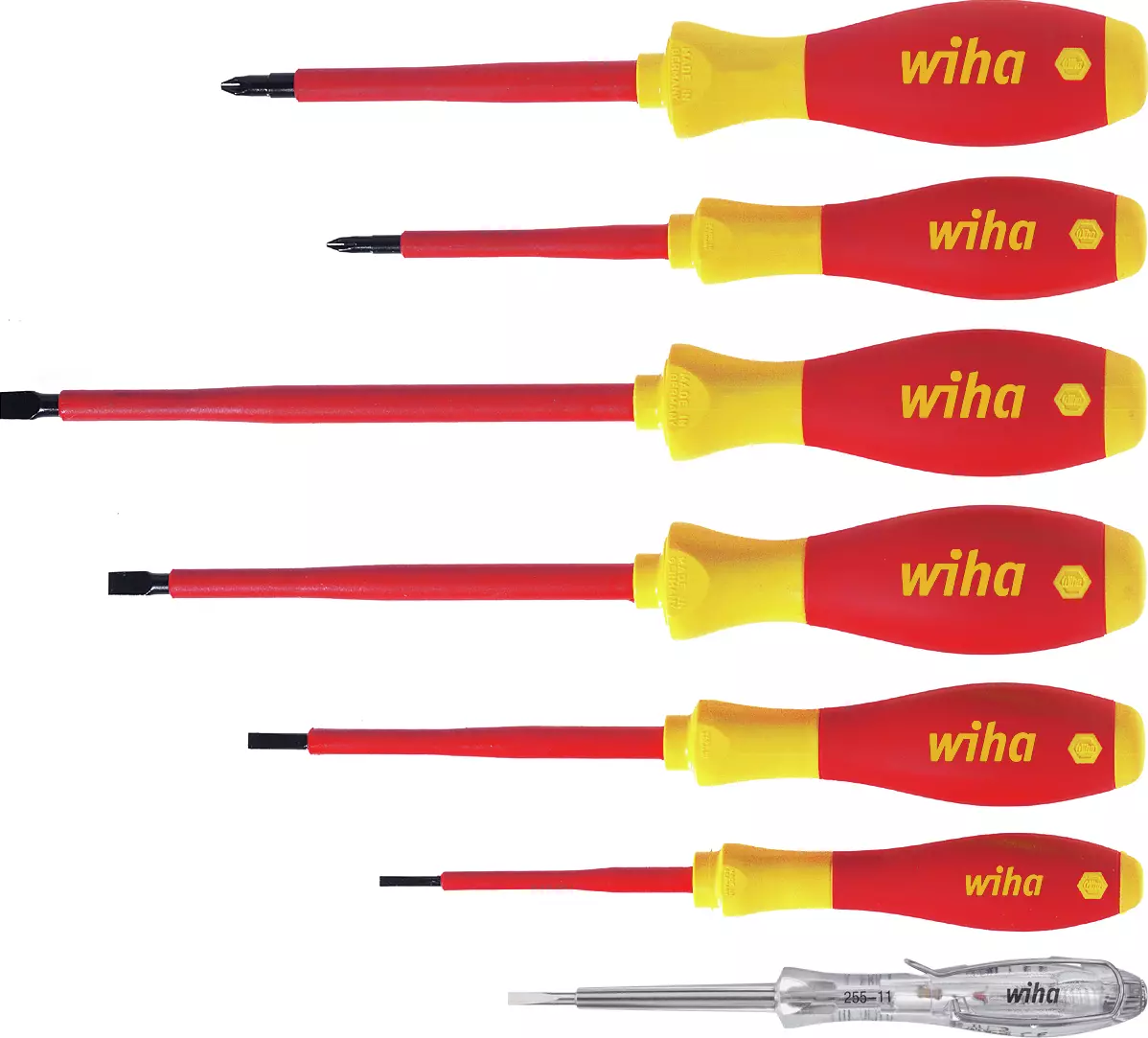 Set Wiha SoftFinish electric di sette cacciaviti isolati con un tester unipolare